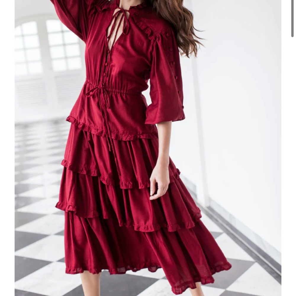 Wild West MIDI Dress, Romantic, Wine Red, Ruffles, XXL